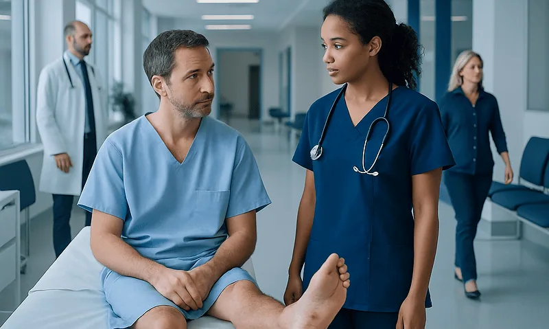 Fracture Blisters — Explained by Medical Evidence, Not Myths 5 Medical team discussing patient care in hospital corridor.