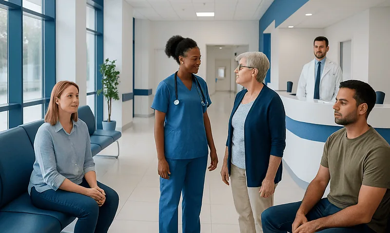 Garlic — Explained by Medical Evidence, Not Myths 5 Healthcare professionals and patients in a hospital waiting area.
