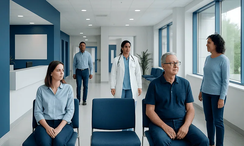 Glucose Levels Explained: Reference Ranges and What Affects Them 10 Patients waiting in a modern hospital corridor with medical staff nearby.