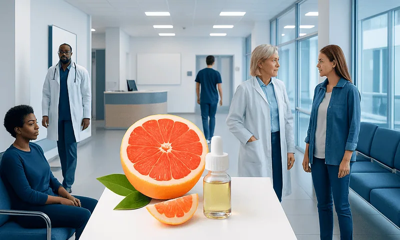 Grapefruit seed extract and health supplements in a hospital setting.