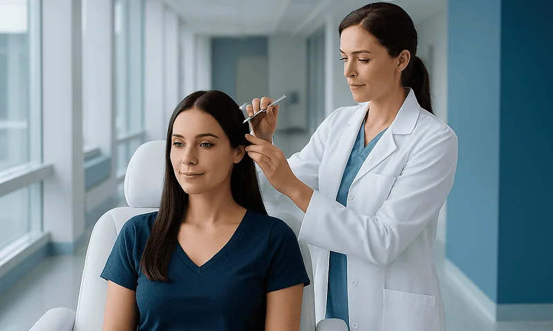 Hair Botox — Explained by Medical Evidence, Not Myths 4 Medical professional administering hair Botox treatment to a patient.