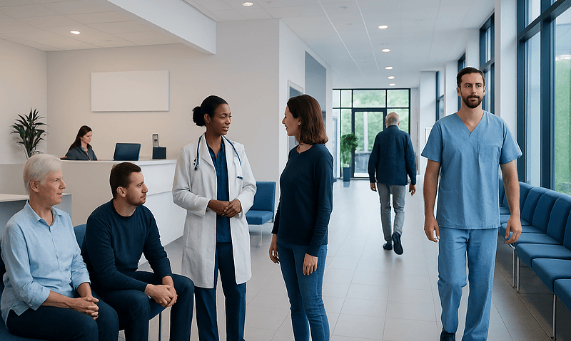 Haloperidol — Explained by Medical Evidence, Not Myths 16 Medical professionals and patients in a modern hospital corridor.