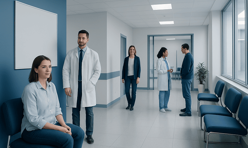 Medical team waiting in a hospital corridor at Acibadem Hospitals Group.