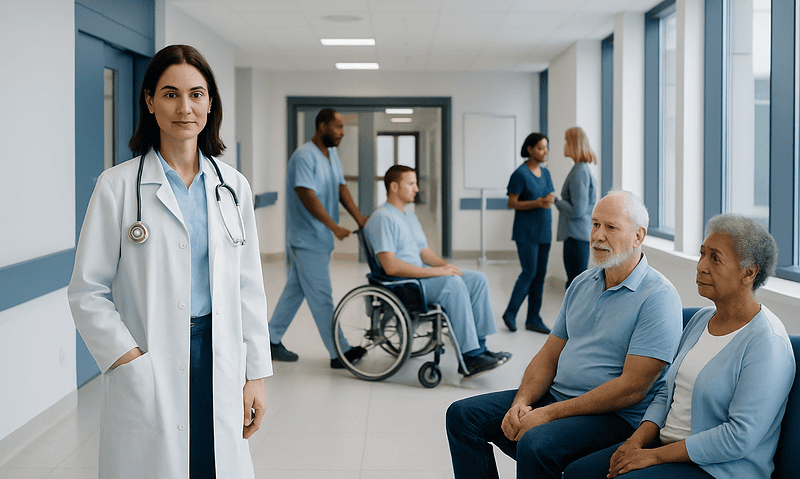 HbA1c Blood Test: What Low and High Levels Mean — and What to Do Next 5 Healthcare professionals and patients in a hospital corridor at Acibadem Hospitals Group.