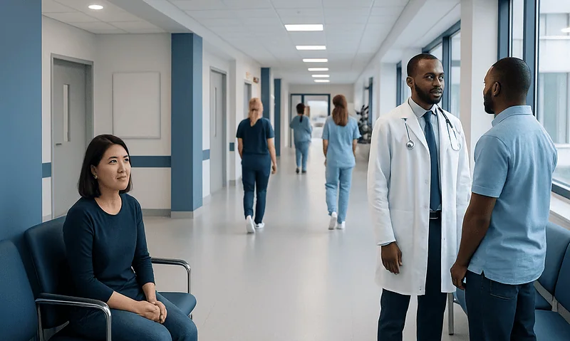 How Do You Get Hbsag? A Doctor-Reviewed Answer 14 Medical consultation in a hospital corridor with doctor and patient.