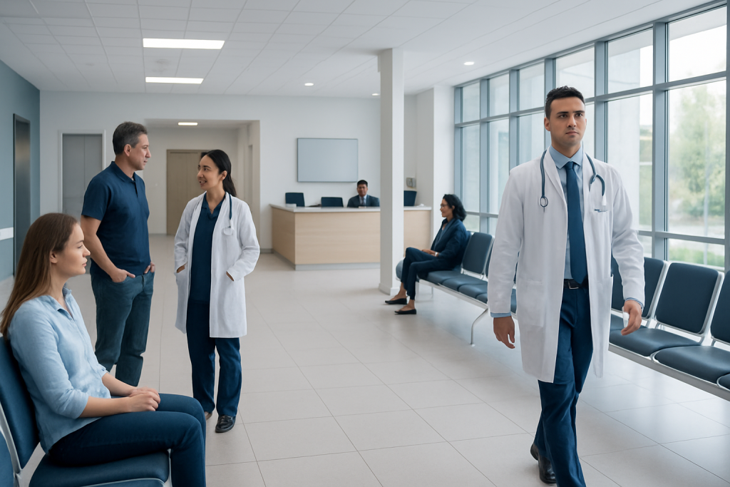 HDL: What Patients Need to Know 1 Doctors and patients in a modern hospital waiting area.