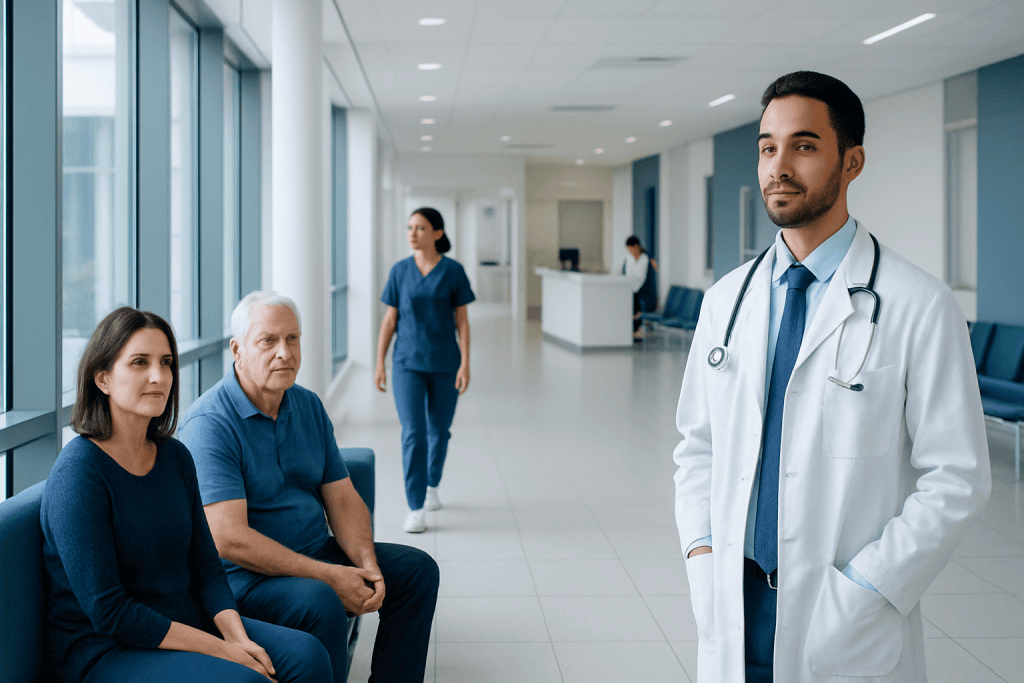 Heart Blocks — Explained by Medical Evidence, Not Myths 1 Doctor consulting with patients in a modern hospital corridor.