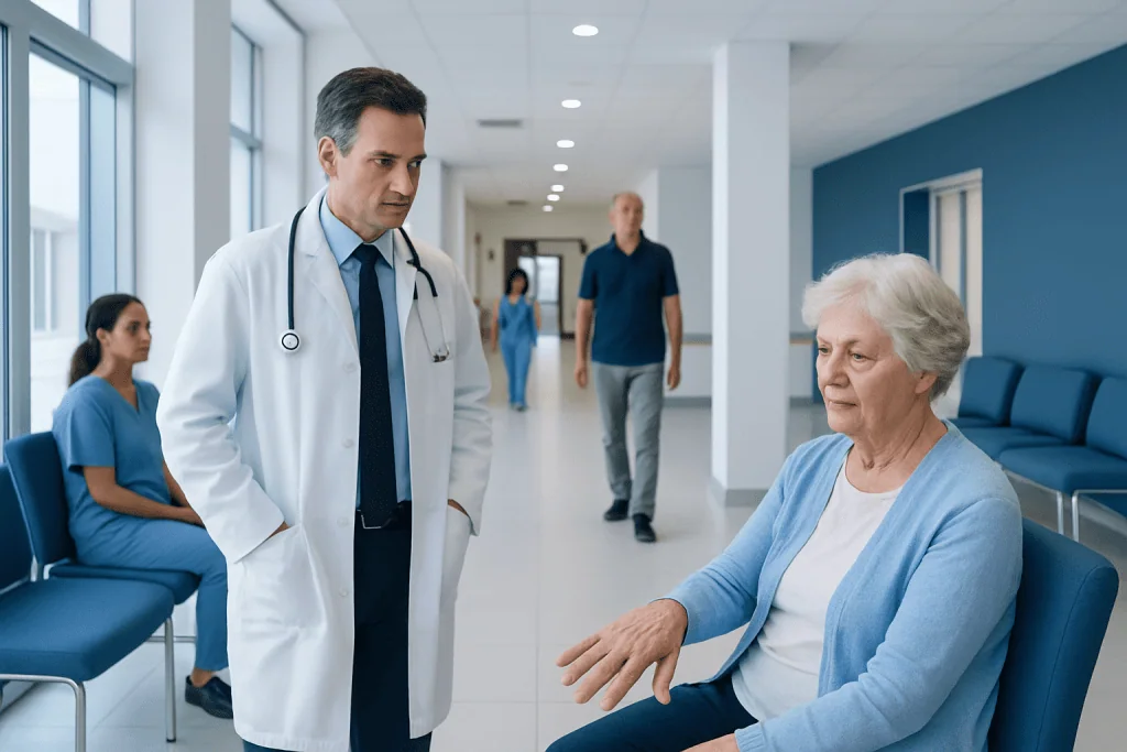 Heberden's Nodes: An Evidence-Based Guide for Patients 1 Doctor consulting elderly woman in hospital corridor.