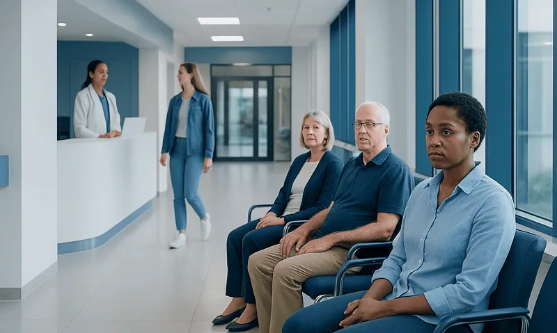 Patients waiting in a hospital corridor at Acibadem Hospitals Group.