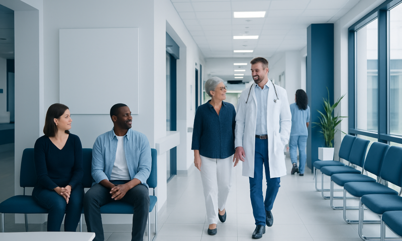 Hemianopsia: A Complete Medical Overview 4 Healthcare professionals and patients in a hospital corridor.