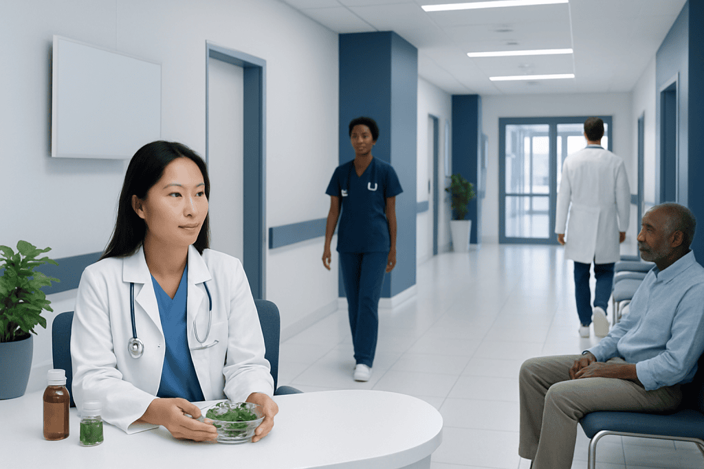 Herbal Remedies — Explained by Medical Evidence, Not Myths 1 Medical consultation in a modern hospital corridor with healthcare professionals and patient.