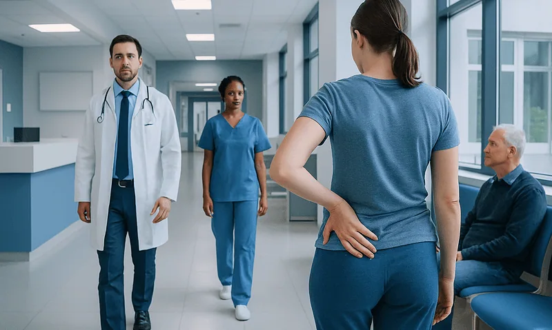 Herpes on Butt: An Evidence-Based Guide for Patients 6 Patient experiencing lower back pain in a hospital corridor.