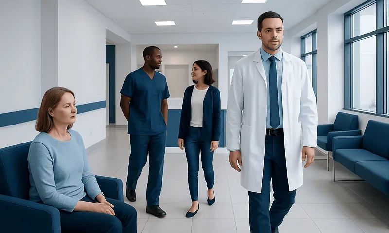 Homeostasis — Explained by Medical Evidence, Not Myths 7 Medical team in hospital corridor with doctor and patients.