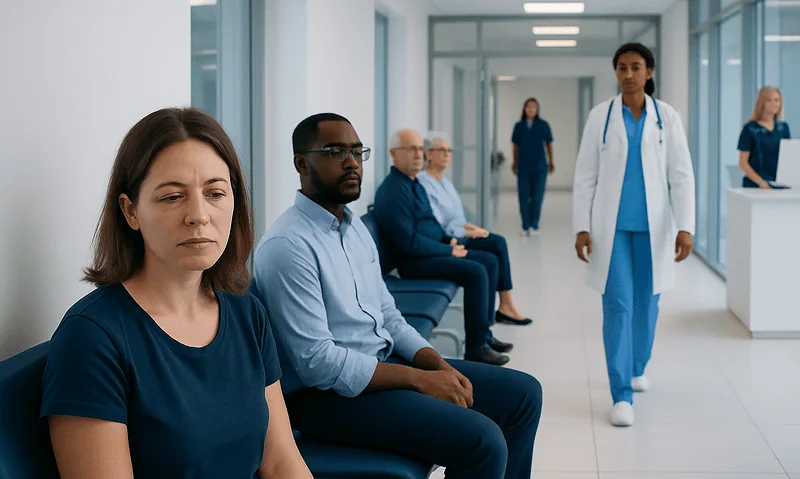 Patients waiting in a hospital corridor at Acibadem Hospitals Group.
