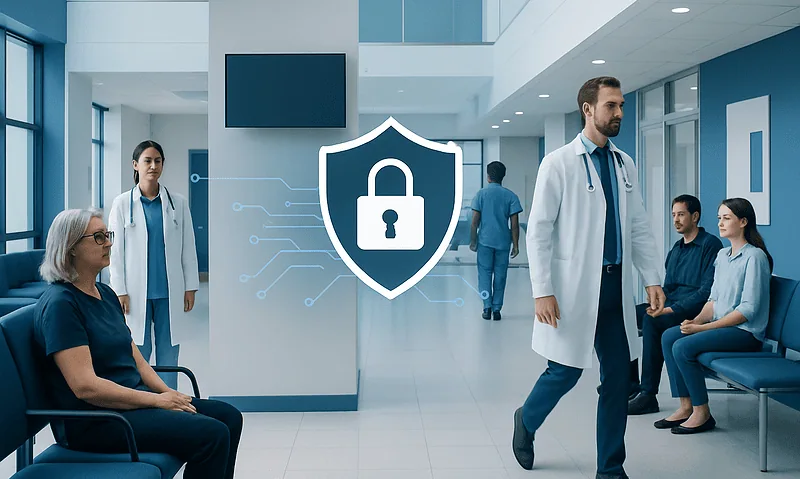 Hospital cybersecurity protecting patient health data and privacy.