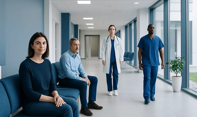 Medical team waiting in hospital corridor at Acibadem Hospitals Group.