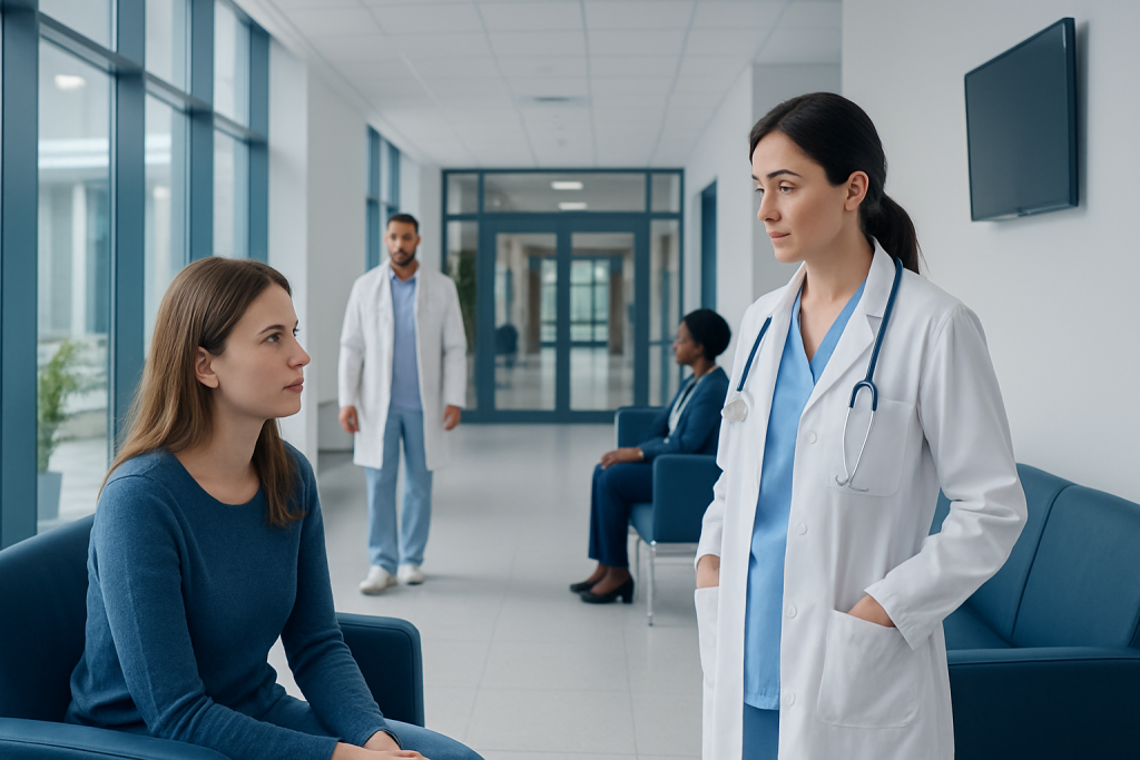 Human Papillomavirus Infection Treatments: Early Signs, Risk Factors, and How It Is Treated 1 Doctor consulting a patient in a hospital corridor.