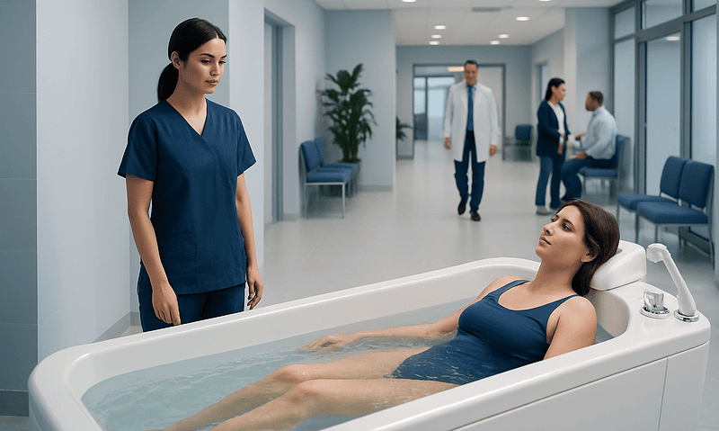 Patient enjoying hydromassage therapy at Acibadem Hospital.