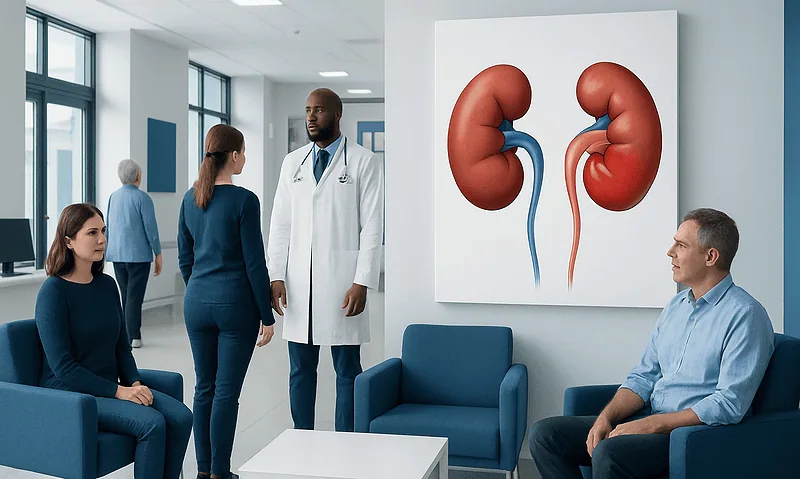 Medical consultation about kidney health in a hospital setting.