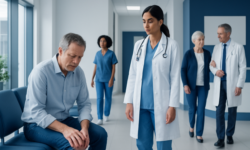 Hyperuricemia: Common Causes, Warning Signs, and When to Worry 18 Doctor examining a patient in a hospital corridor with other staff and patients nearby.