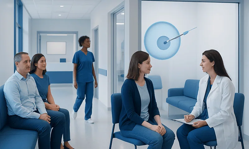 Fertility consultation at Acibadem Hospital with doctor and patients.