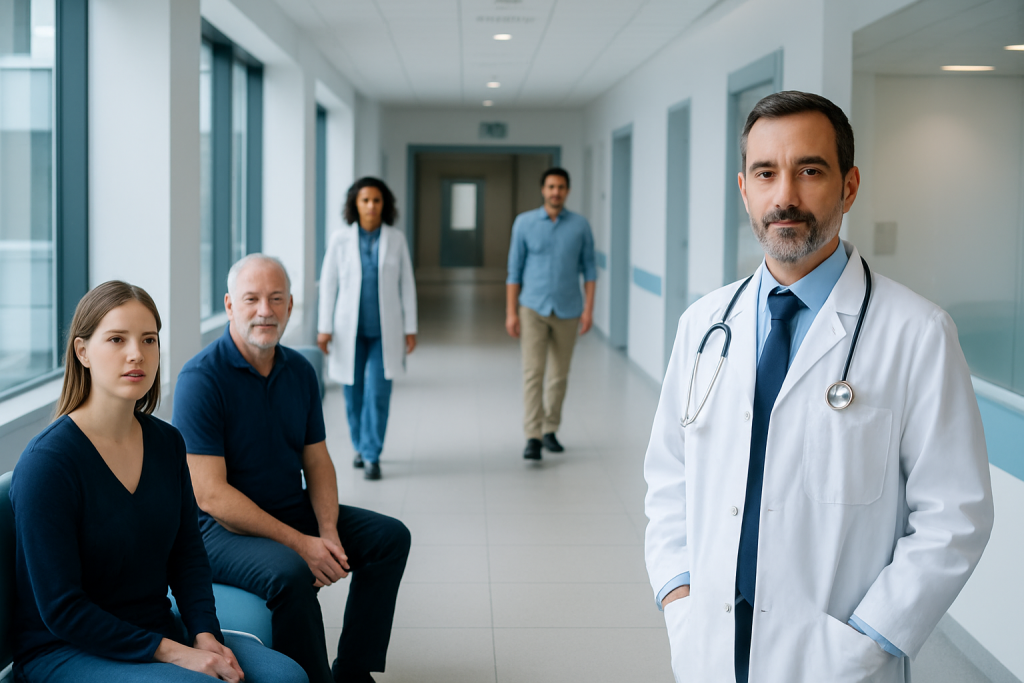Ileitis: Diagnosis, Outlook, and Modern Treatment Approaches 1 Medical team in hospital corridor with doctor and patients.