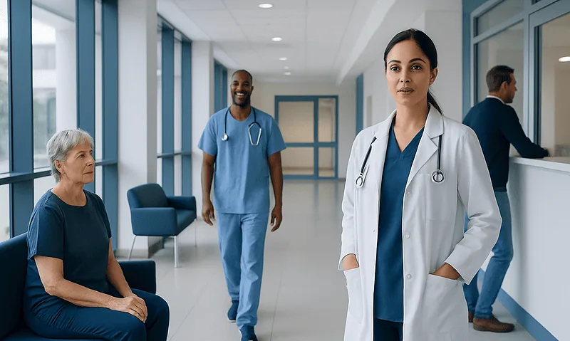 Medical team at Acibadem Hospitals Group providing patient care in a modern hospital.