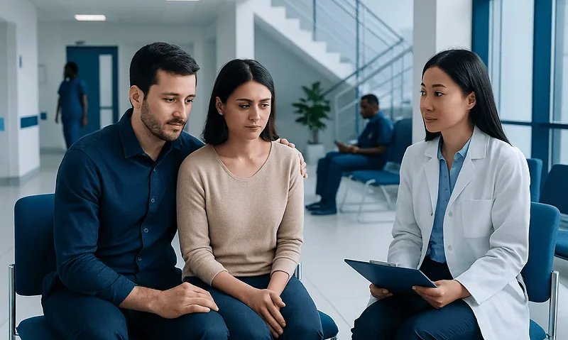 Patients consulting with a doctor at Acibadem Hospital for fertility treatment.