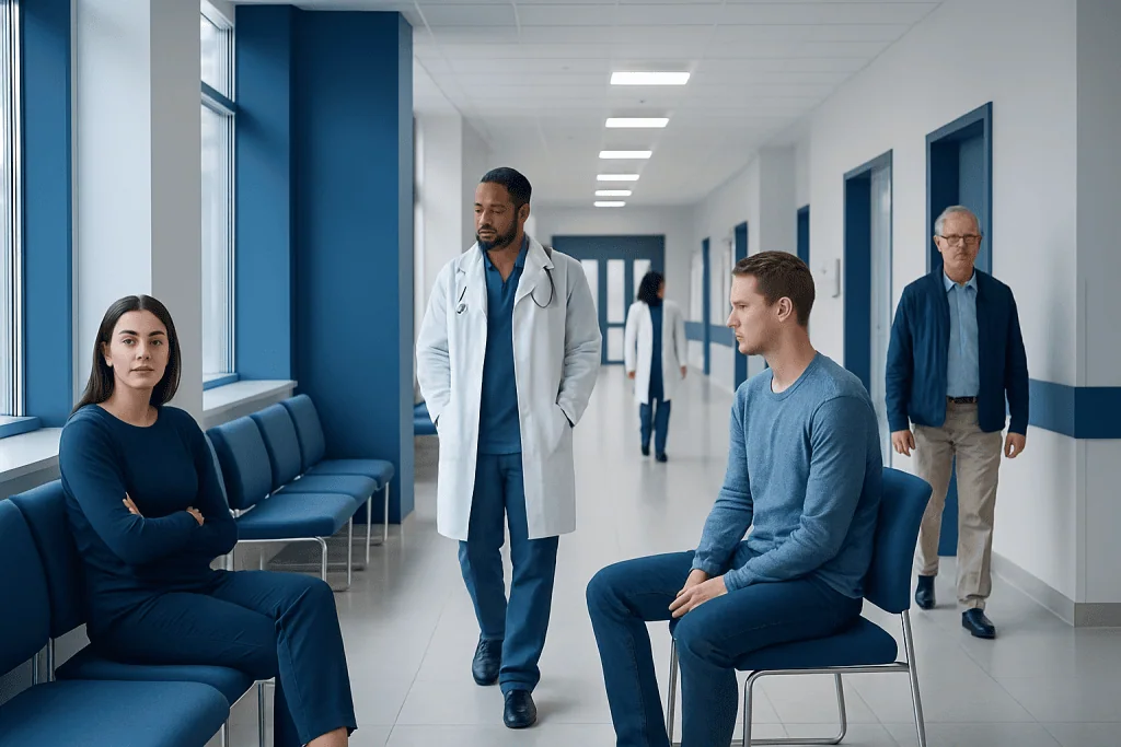 Insomnia Treatment: Early Signs, Risk Factors, and How It Is Treated 1 Patients waiting in a hospital corridor with medical staff nearby.