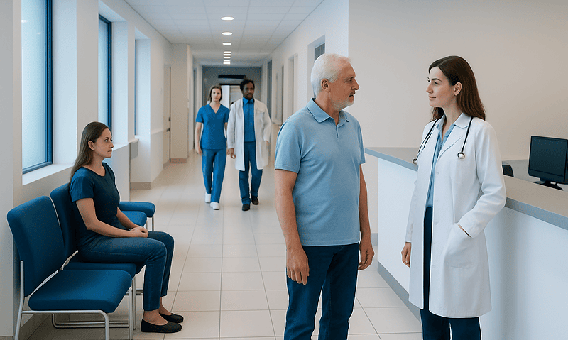 Insulin Blood Test: What Low and High Levels Mean — and What to Do Next 3 Hospital corridor with medical staff and patient engaging in conversation.