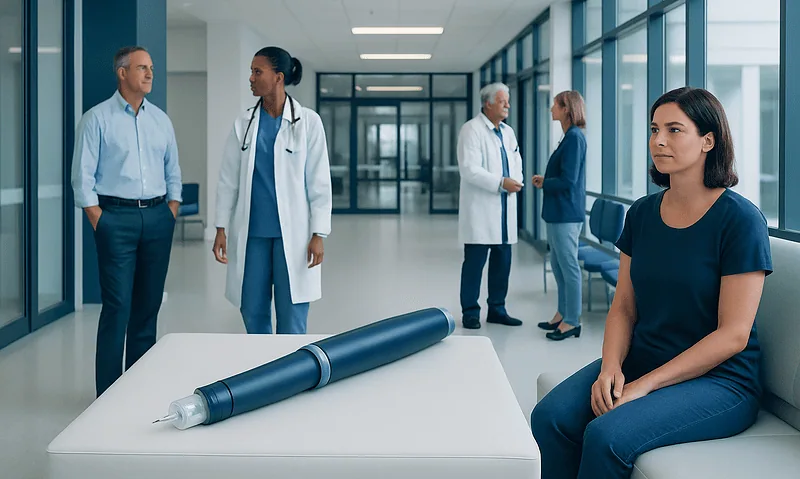 Insulin Pen Needles: A Complete Medical Overview 5 Patient with insulin pen needles in hospital corridor with medical staff.