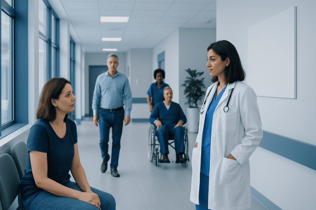 What Does Intimate Mean? A Doctor-Reviewed Answer 1 Doctor consulting female patient in hospital corridor with staff in background.