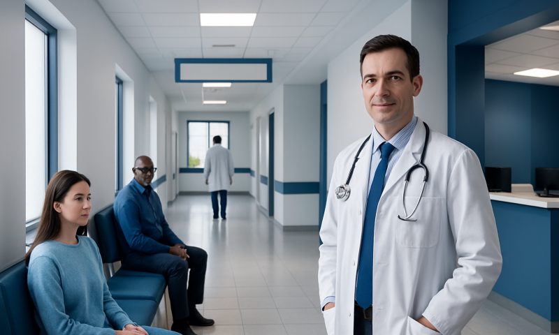 Doctor with patients in hospital corridor at Acibadem Hospitals Group.