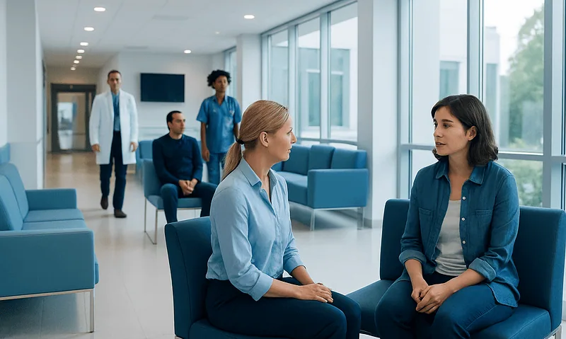 Accelerated Resolution Therapy: Symptoms, Causes, and Treatment Options 11 Patients and doctor in a modern hospital waiting area.