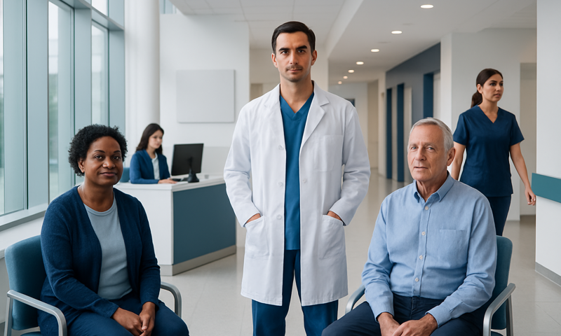 Medical team at Acibadem Hospital with diverse healthcare professionals.
