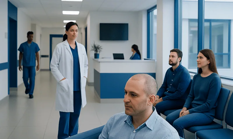 Medical consultation at Acibadem Hospital with doctor and patients.