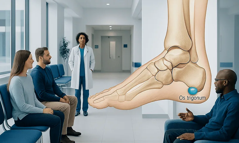 Medical consultation on Os Trigonum with a detailed ankle diagram.