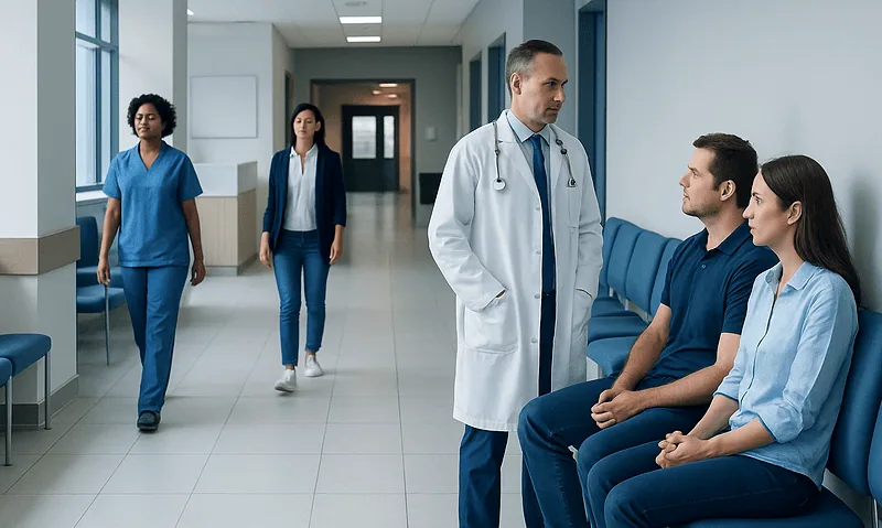 Medical consultation at Acibadem Hospital with healthcare professionals and patients.