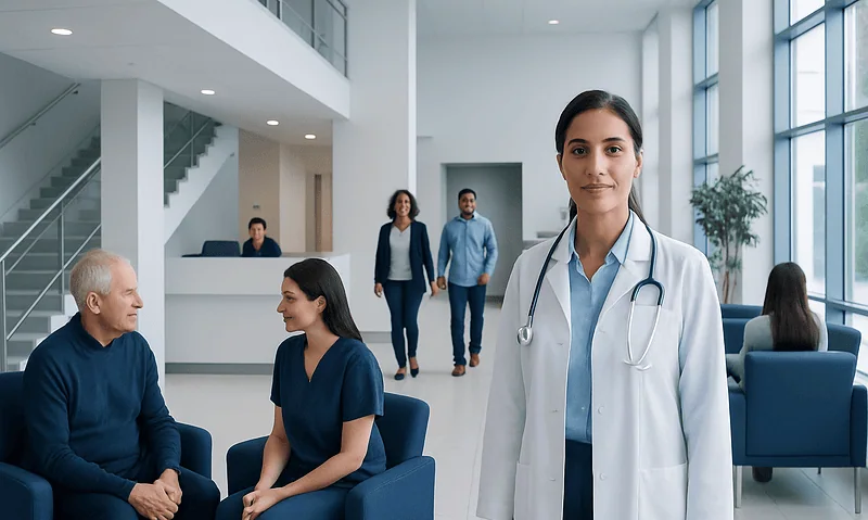 Liver function tests normal: A Complete Medical Guide for Patients 7 Healthcare professionals and patients in a modern hospital lobby.