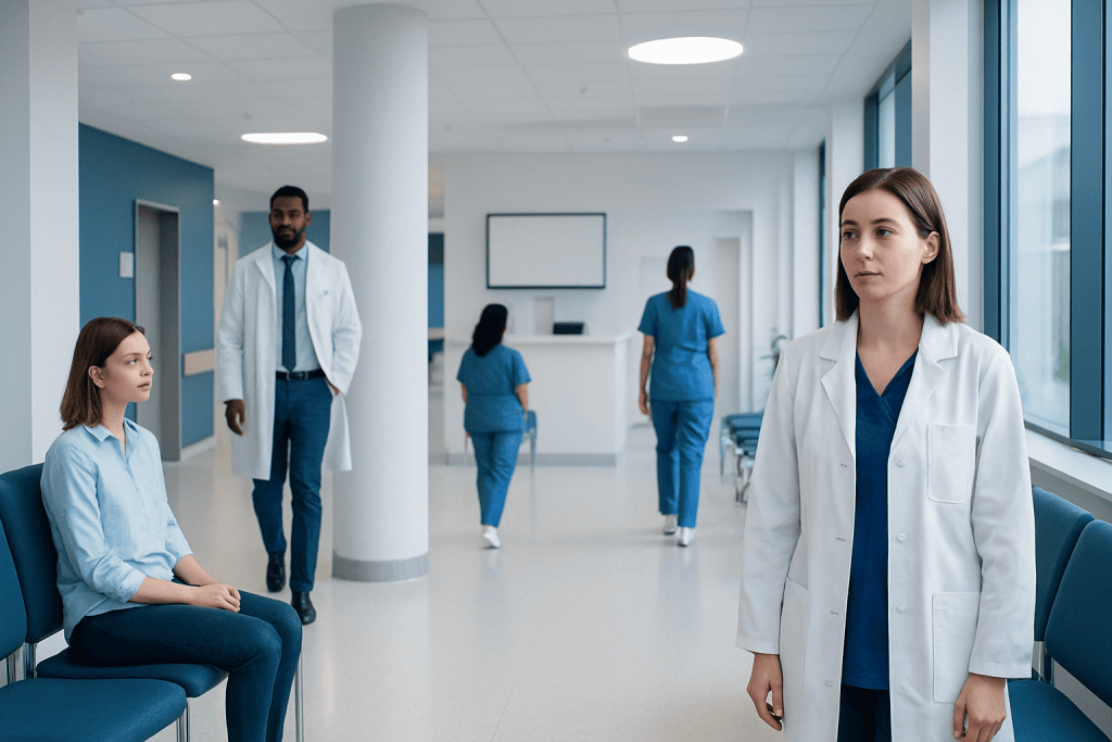 Ketorolac: An Evidence-Based Guide for Patients 1 Medical professionals and patient in hospital corridor at Acibadem Hospitals Group.