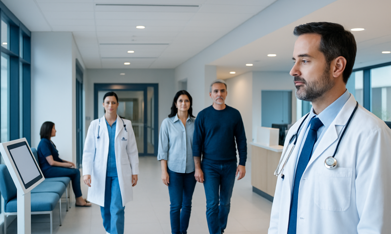 Medical team walking in hospital corridor at Acibadem Hospitals Group.