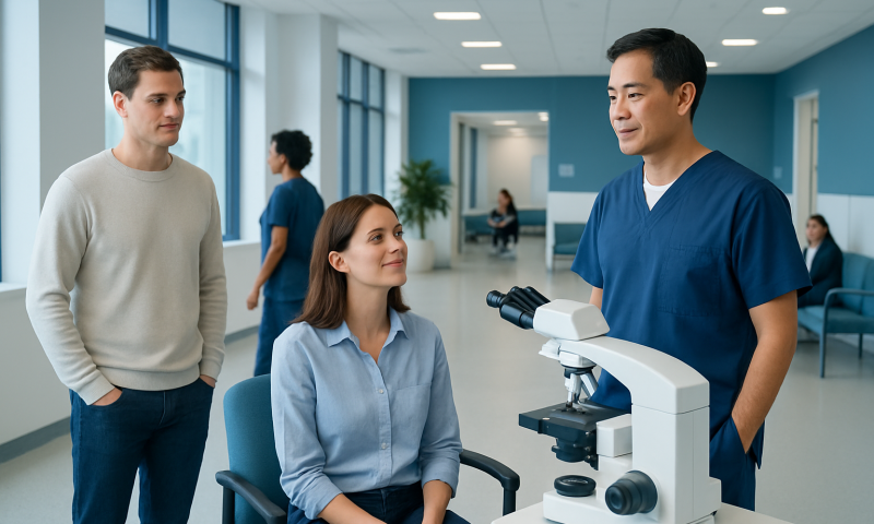 Lasik Eye Surgery: Benefits, Risks, and Recovery — A Complete Guide 17 Optometrist explains eye health to patient in a modern clinic.