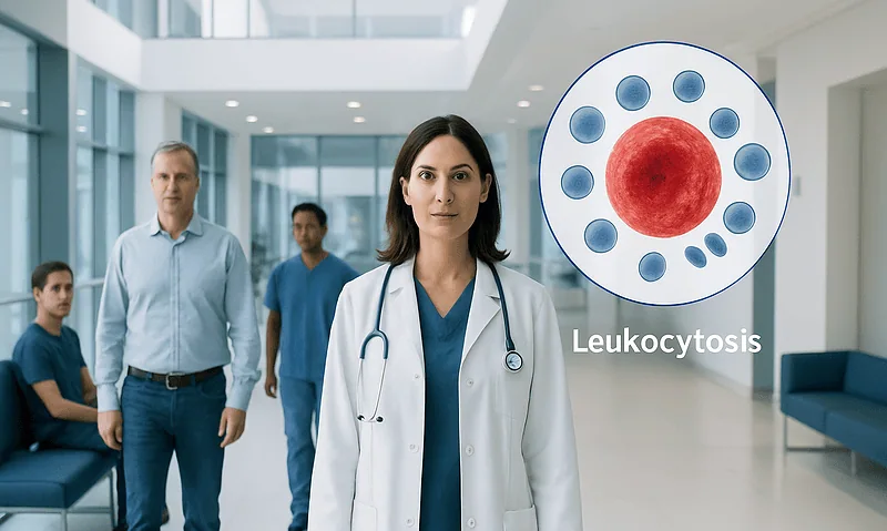 Medical team discussing leukocytosis in a hospital setting.