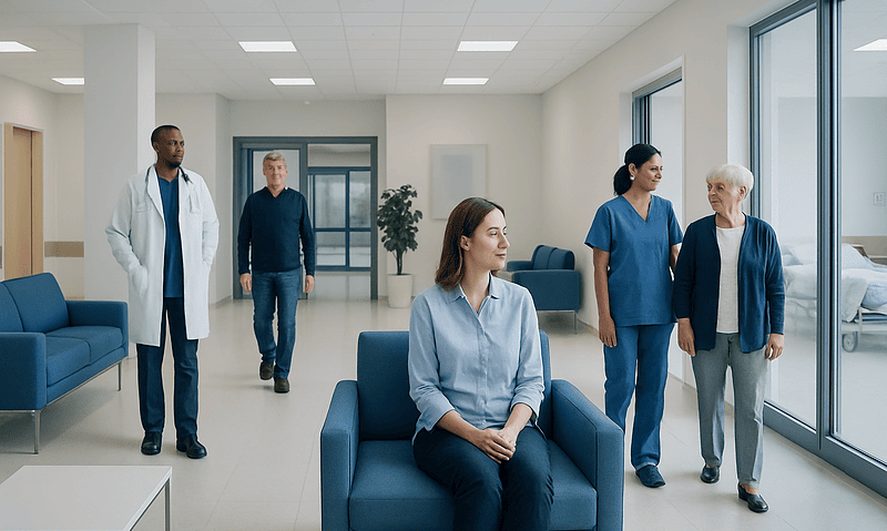 Lime and Lime: What Patients Need to Know 6 Patients and healthcare professionals in a modern hospital waiting area.