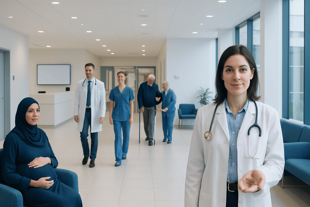 Uses of Linseed Seeds: What Patients Need to Know 1 Healthcare professionals and a pregnant woman in a modern hospital corridor.