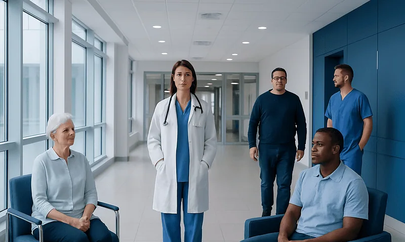 Liraglutide: What Patients Need to Know 11 Medical team consulting with patients in a hospital corridor.