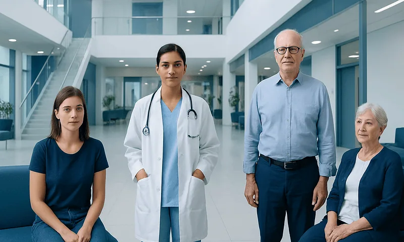 Red Blood Cell Count (RBC) Blood Test: What Low and High Levels Mean — and What to Do Next 4 Medical team with doctor and patients in hospital lobby.