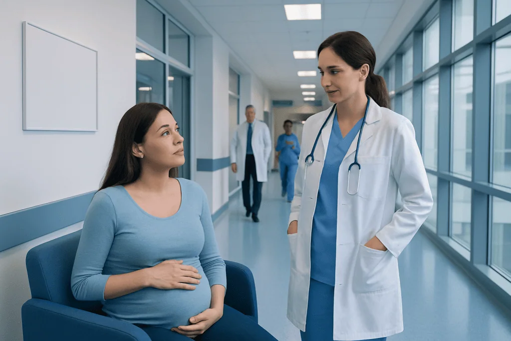 Low blood pressure pregnancy: What Works at Home, What Doesn't, and When to See a Doctor 1 Pregnant woman consulting with a doctor in a hospital corridor.