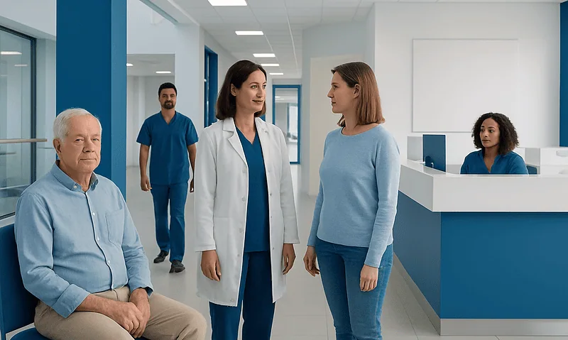 Medical consultation at Acibadem Hospital with healthcare professionals and patient.