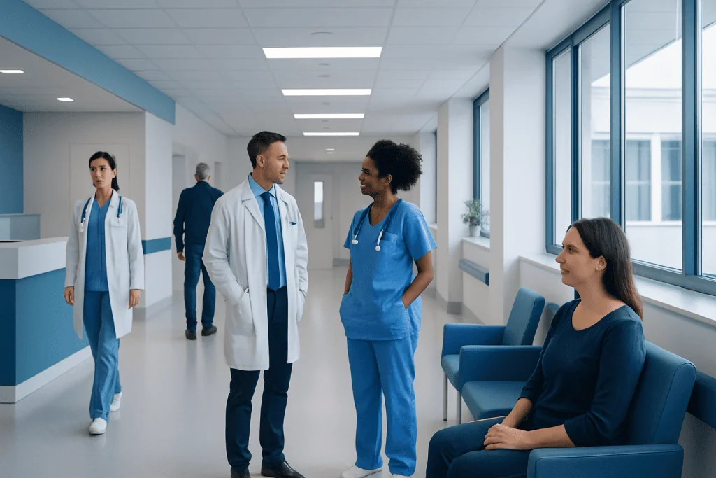 Macadamia Nuts — Explained by Medical Evidence, Not Myths 1 Medical team discussing patient care in hospital corridor.